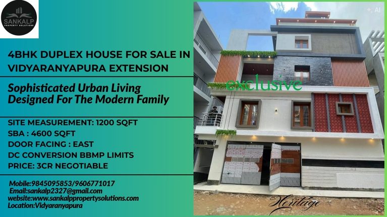 4BHK Duplex House For Sale In Vidyaranyapura Extension