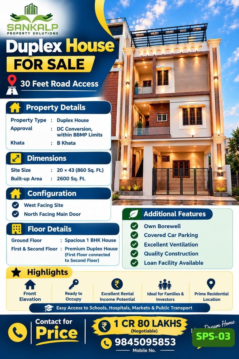 DUPLEX HOUSE FOR SALE IN ATTUR YELAHANKA